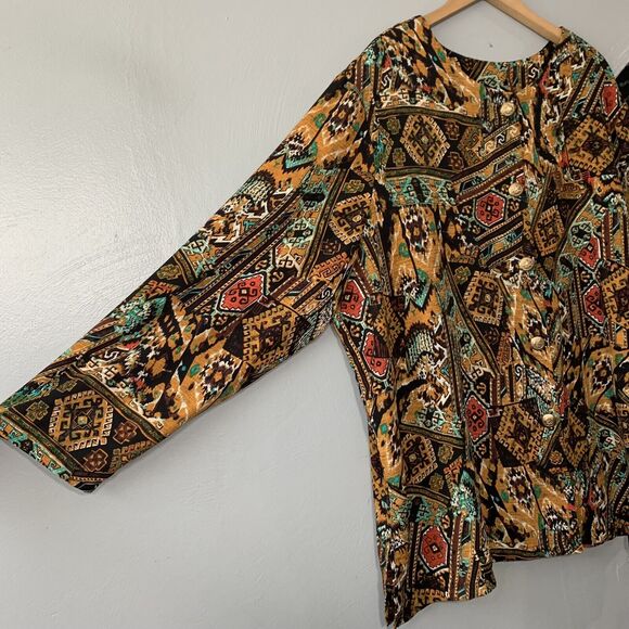 Vintage Womens Plus Size 3XL Blouse Bohemian Aztec Earthy Artsy Tribal Ethnic - Picture 2 of 8
